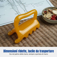 Acupoint scraper relieves neck tension.