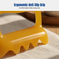 Acupoint scraper relieves neck tension.