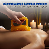 Acupoint scraper relieves neck tension.