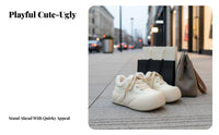 Cream Plush Platform Sneakers, Women's Fleece Lined Shoes, Cute Chunky Winter Trainers, Relaxed Style
