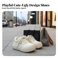 Cream Plush Platform Sneakers, Women's Fleece Lined Shoes, Cute Chunky Winter Trainers, Relaxed Style