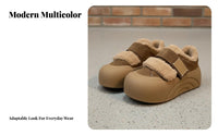 Lamb Fleece Platform Shoes, Hook-and-Loop Closure, Women's Warm Plush Loafers, Multicolor, Winter, Casual Design