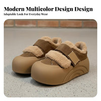 Lamb Fleece Platform Shoes, Hook-and-Loop Closure, Women's Warm Plush Loafers, Multicolor, Winter, Casual Design