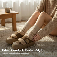 Lamb Fleece Platform Shoes, Hook-and-Loop Closure, Women's Warm Plush Loafers, Multicolor, Winter, Casual Design
