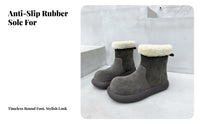 Suede Leather Short Winter Boots, Fleece Lined, Anti-Slip, Cute Round Toe, Women's Footwear