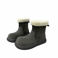 Suede Leather Short Winter Boots, Fleece Lined, Anti-Slip, Cute Round Toe, Women's Footwear