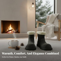 Suede Leather Short Winter Boots, Fleece Lined, Anti-Slip, Cute Round Toe, Women's Footwear