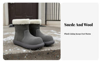 Suede Leather Short Winter Boots, Fleece Lined, Anti-Slip, Cute Round Toe, Women's Footwear