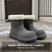 Suede Leather Short Winter Boots, Fleece Lined, Anti-Slip, Cute Round Toe, Women's Footwear