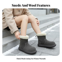 Suede Leather Short Winter Boots, Fleece Lined, Anti-Slip, Cute Round Toe, Women's Footwear