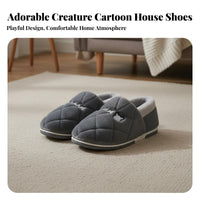 Men's Plush House Slippers, Autumn Winter Indoor Home Shoes, Thick Warm, Closed Heel Design