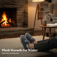 Men's Plush House Slippers, Autumn Winter Indoor Home Shoes, Thick Warm, Closed Heel Design