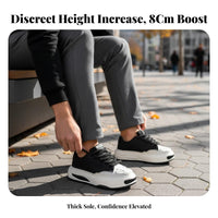 Men's Height Increasing Dad Sneakers, 8cm Invisible Lift, Chunky Sole, Relaxed Board Shoes, Unique Design, Autumn, Comfortable, Lace-Up