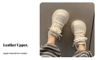 Genuine Leather Cream Doll Shoes, Plush Lined, Thick Sole, Winter, Elevated, Cute Chunky, Relaxed Design