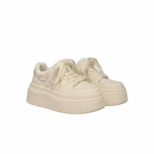 Platform Cream Athletic Shoes, Genuine Leather, Thick Sole, 2025 New, Chic Design, Casual, Youth