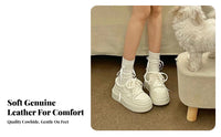 Platform Cream Athletic Shoes, Genuine Leather, Thick Sole, 2025 New, Chic Design, Casual, Youth