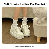 Platform Cream Athletic Shoes, Genuine Leather, Thick Sole, 2025 New, Chic Design, Casual, Youth