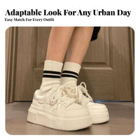 Platform Cream Athletic Shoes, Genuine Leather, Thick Sole, 2025 New, Chic Design, Casual, Youth