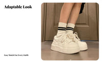 Platform Cream Athletic Shoes, Genuine Leather, Thick Sole, 2025 New, Chic Design, Casual, Youth