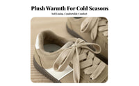 Retro Athletic Shoes, Faux Suede, Plush Lined, Chunky Sole, Cross Lace-Up, Women's Autumn Winter Shoes