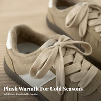 Retro Athletic Shoes, Faux Suede, Plush Lined, Chunky Sole, Cross Lace-Up, Women's Autumn Winter Shoes