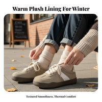Retro Athletic Shoes, Faux Suede, Plush Lined, Chunky Sole, Cross Lace-Up, Women's Autumn Winter Shoes