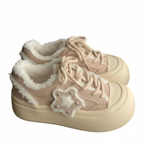 Retro Platform Bread Shoes, Cute Big Head, Women's Winter, Unique Design, Cozy Warm Lining