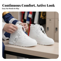 High Top Cream Athletic Shoes, Thick Sole, Height Boost, Korean Trend, Everyday Sport Style