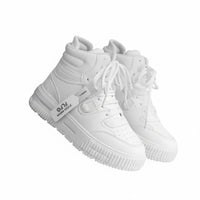 High Top Cream Athletic Shoes, Thick Sole, Height Boost, Korean Trend, Everyday Sport Style