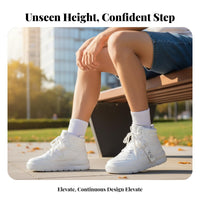 High Top Cream Athletic Shoes, Thick Sole, Height Boost, Korean Trend, Everyday Sport Style