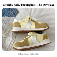 Women's Retro German Yellow Chunky Sole sneakers, Autumn collection, Comfortable mesh, Lace-Up, everyday wear