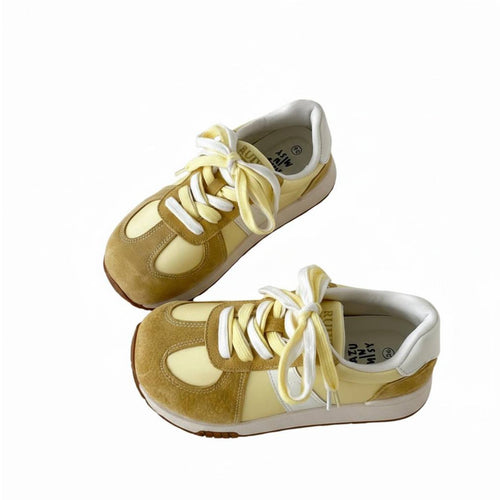 Women's Retro German Yellow Chunky Sole sneakers, Autumn collection, Comfortable mesh, Lace-Up, everyday wear