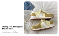 Women's Retro German Yellow Chunky Sole sneakers, Autumn collection, Comfortable mesh, Lace-Up, everyday wear