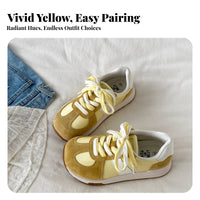 Women's Retro German Yellow Chunky Sole sneakers, Autumn collection, Comfortable mesh, Lace-Up, everyday wear