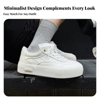Women's Cream Platform Sneakers, Thick Sole, Warm Lining Option, Fashion Lace-Up Trainers, Autumn Winter Casual