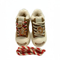 Warm Winter Boots, Fleece-Lined, Thick Sole, Gingerbread Man Cartoon, Unisex
