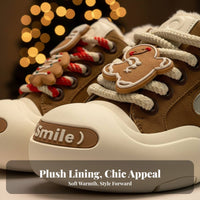 Warm Winter Boots, Fleece-Lined, Thick Sole, Gingerbread Man Cartoon, Unisex