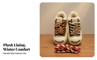Warm Winter Boots, Fleece-Lined, Thick Sole, Gingerbread Man Cartoon, Unisex