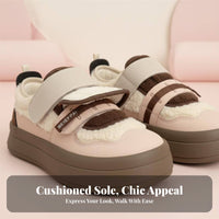 Rose lamb wool fleece-lined sneakers, hook and loop board shoes, women's sporty look, chic and unique student style