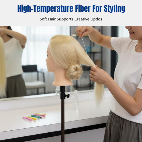 Braiding Practice Mannequin Head, Hairdressing Dummy, Long High Temp Fiber Hair, Makeup Styling, Multiple Color Options