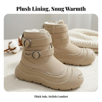 Winter Plush Lined Boots, Thick Sole, Waterproof, Unisex Warm Shoes, relaxed design