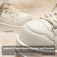 Women's Winter Boots, Thick Sole Loafers, Plush Lined, Relaxed Cream Shoes, Youth Style