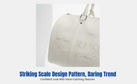 Travel Duffel Bag, Large Capacity, Snake Pattern, Unisex Gym Tote, Stylish Embossed PU