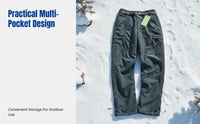 Outdoor Fleece Lined Utility Pants, Windproof Waterproof Utility Pants, Winter Warm Unisex Hiking Trousers, Multi-Pocket Relaxed