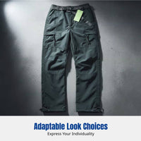 Outdoor Fleece Lined Utility Pants, Windproof Waterproof Utility Pants, Winter Warm Unisex Hiking Trousers, Multi-Pocket Relaxed