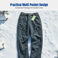 Outdoor Fleece Lined Utility Pants, Windproof Waterproof Utility Pants, Winter Warm Unisex Hiking Trousers, Multi-Pocket Relaxed