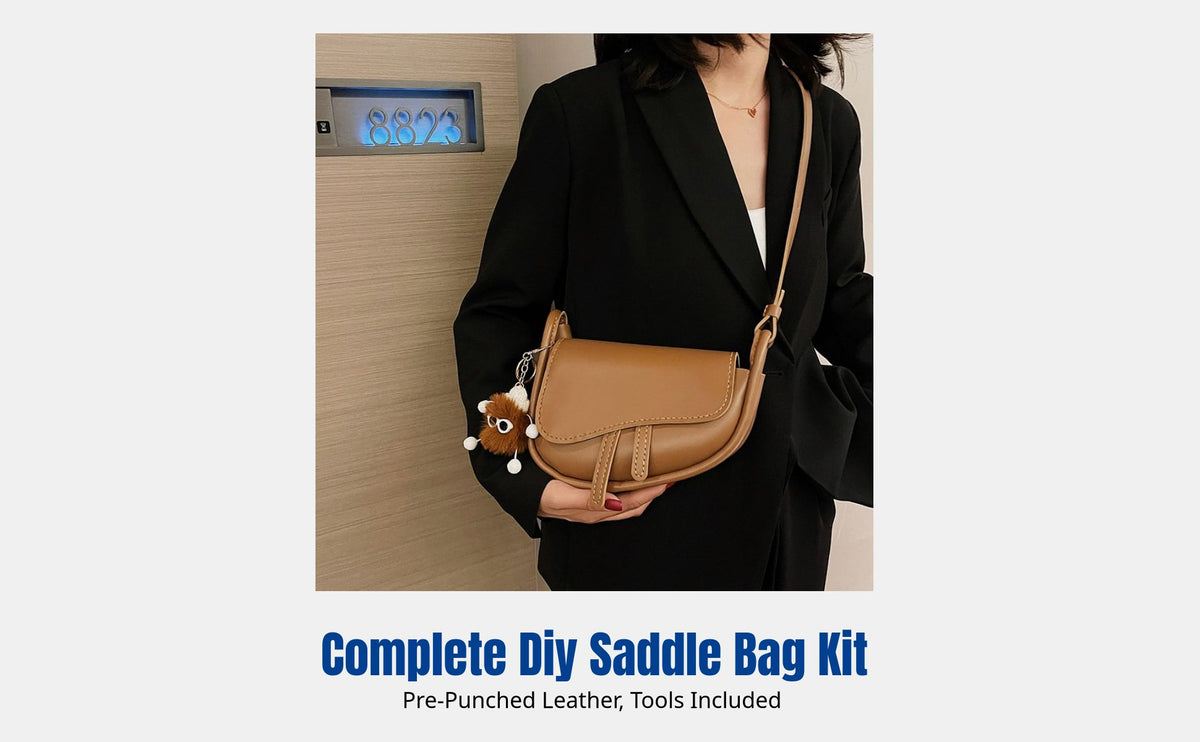 DIY Hand-Stitch Saddle Bag Kit, Stylish Contrast Color PU Leather, Underarm Bag for Women, Single Shoulder, Urban Chic