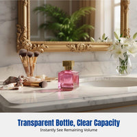 Square Glass Perfume Bottle, Press Spray, Refillable, Customizable Insignia