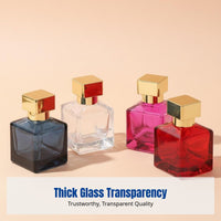 Square Glass Perfume Bottle, Press Spray, Refillable, Customizable Insignia